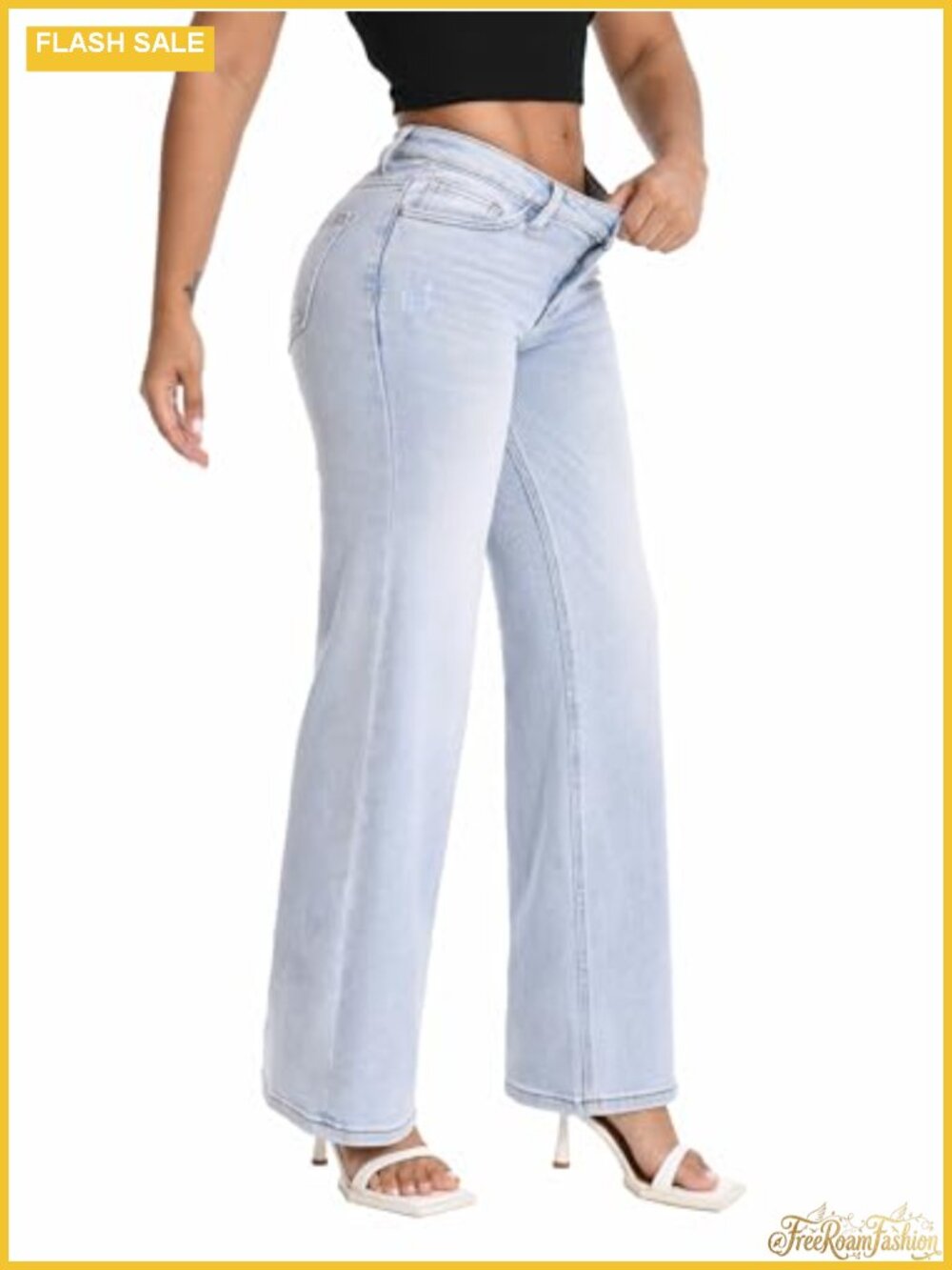 Women's Mid Rise Wide Leg Jeans Stretch Denim Relaxed Fit